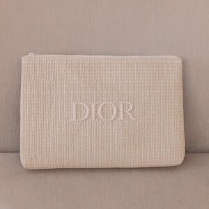 Dior Beauty raffia cosmetic bag pouch NWOT